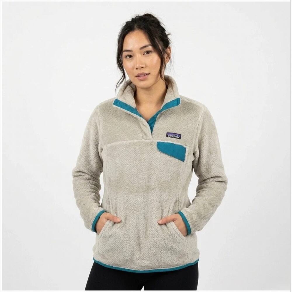 Patagonia Women's T-snap Pullover Fleece Grey Teal sz XL
